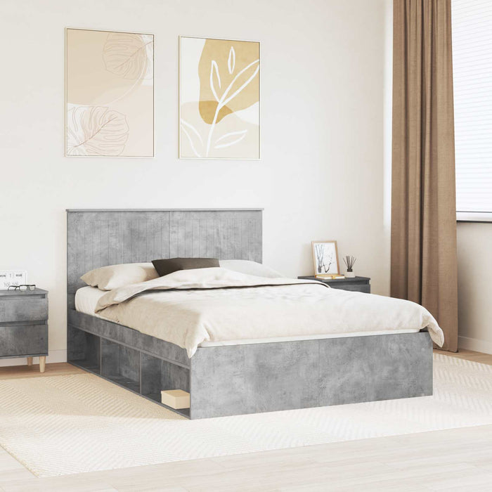 Cadru de pat cu headboard Beton 140 x 200 cm Lemn de pin masiv - WALTI WALTI