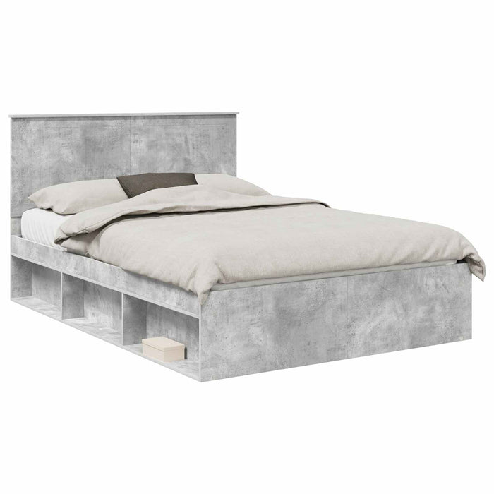 Cadru de pat cu headboard Beton 140 x 200 cm Lemn de pin masiv - WALTI WALTI