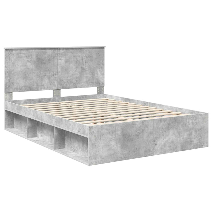 Cadru de pat cu headboard Beton 140 x 200 cm Lemn de pin masiv - WALTI WALTI
