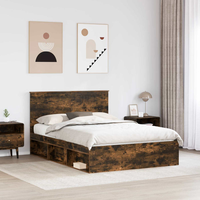 Cadru de pat Stejar fumuriu 140 x 190 cm Lemn de pin masiv - WALTI WALTI