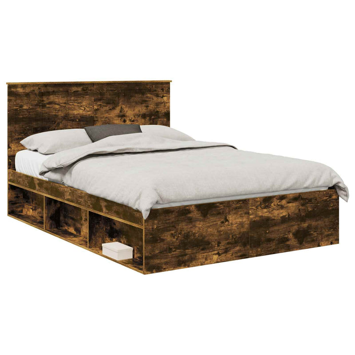 Cadru de pat Stejar fumuriu 140 x 190 cm Lemn de pin masiv - WALTI WALTI