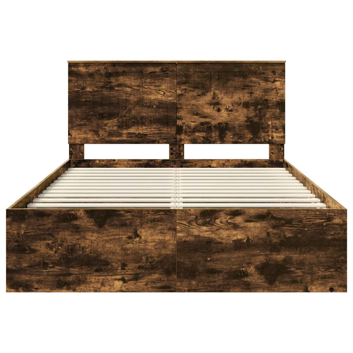 Cadru de pat Stejar fumuriu 140 x 190 cm Lemn de pin masiv - WALTI WALTI