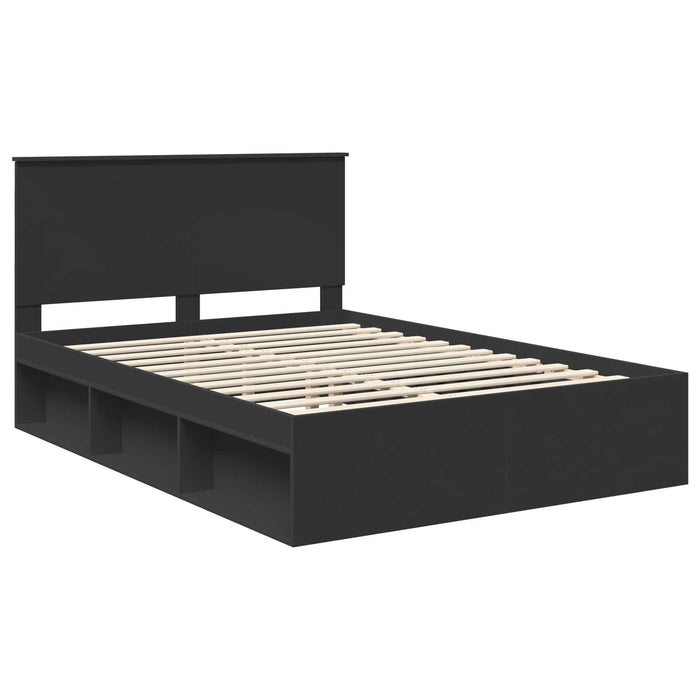Cadru de pat cu headboard Negru 135 x 190 cm Lemn de pin masiv - WALTI WALTI