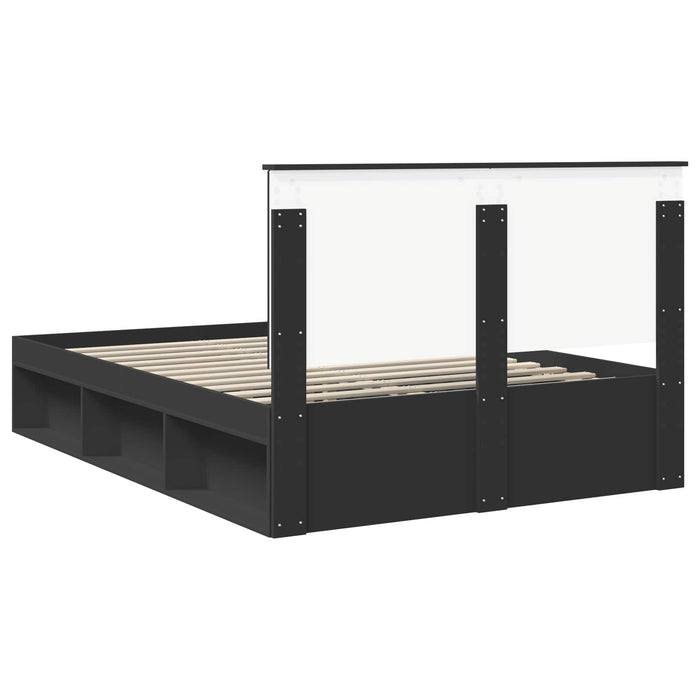 Cadru de pat cu headboard Negru 135 x 190 cm Lemn de pin masiv - WALTI WALTI