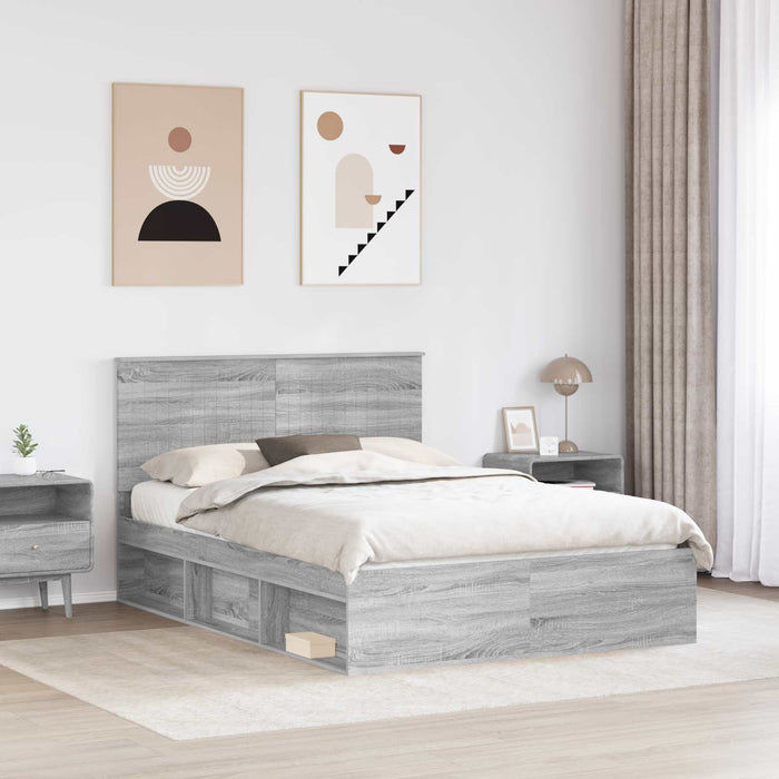 Cadru de pat Gri Sonoma 135 x 190 cm Lemn de pin masiv - WALTI WALTI