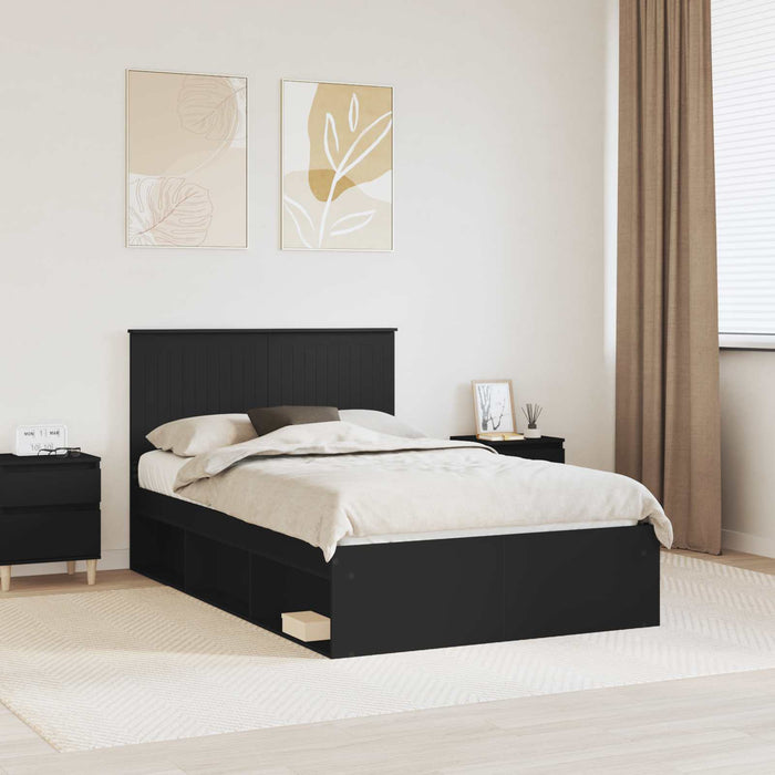 Cadru de pat cu headboard Negru 120 x 200 cm Lemn de pin masiv - WALTI WALTI