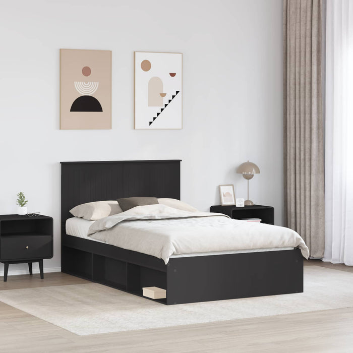 Cadru de pat cu headboard Negru 120 x 200 cm Lemn de pin masiv - WALTI WALTI