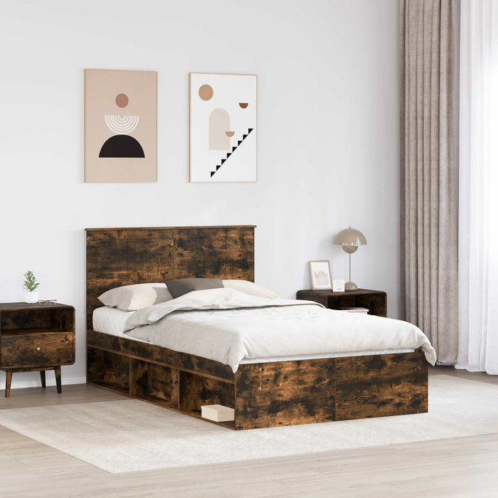 Cadru de pat Stejar fumuriu 120 x 190 cm Lemn de pin masiv - WALTI WALTI