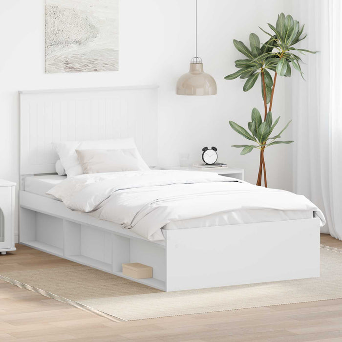 Cadru de pat cu headboard Alb 100 x 200 cm Lemn de pin masiv - WALTI WALTI