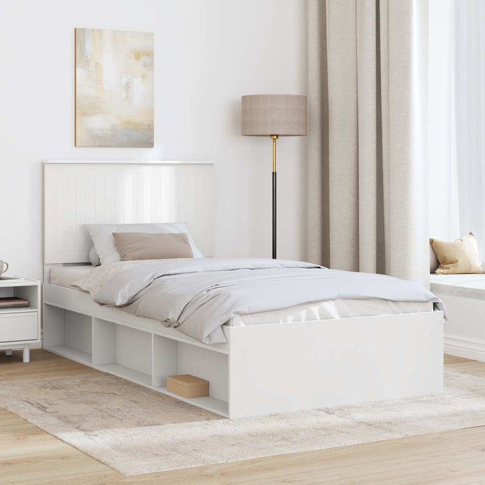 Cadru de pat cu headboard Alb 100 x 200 cm Lemn de pin masiv - WALTI WALTI