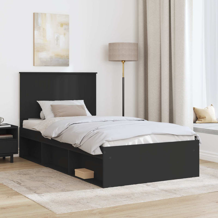 Cadru de pat cu headboard Negru 100 x 200 cm Lemn de pin masiv - WALTI WALTI