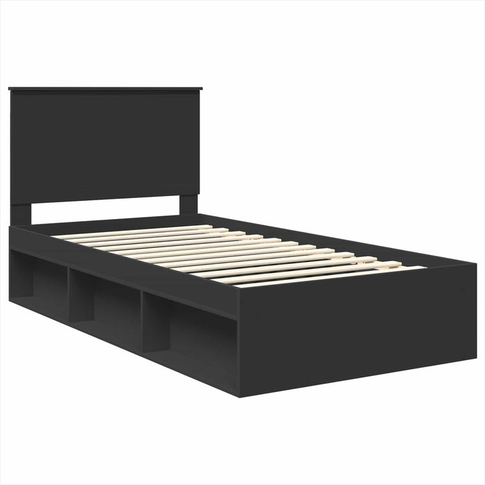 Cadru de pat cu headboard Negru 100 x 200 cm Lemn de pin masiv - WALTI WALTI