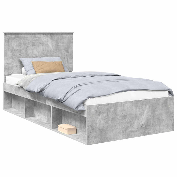 Cadru de pat Gri Concret 100 x 200 cm Lemn de pin masiv - WALTI WALTI