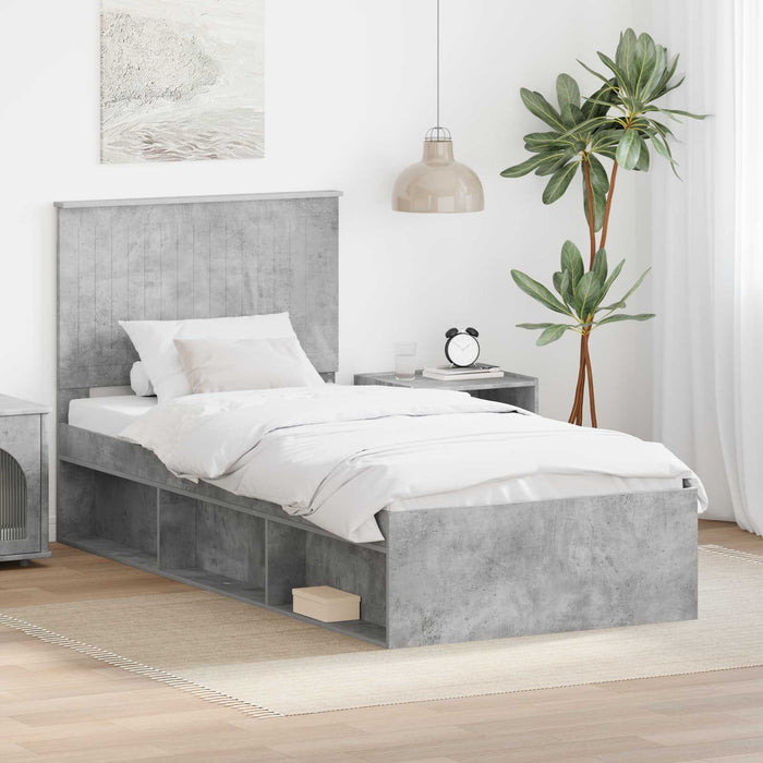 Cadru de pat cu headboard Beton 90 x 200 cm Lemn de pin masiv - WALTI WALTI