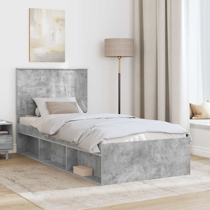 Cadru de pat cu headboard Beton 90 x 200 cm Lemn de pin masiv - WALTI WALTI