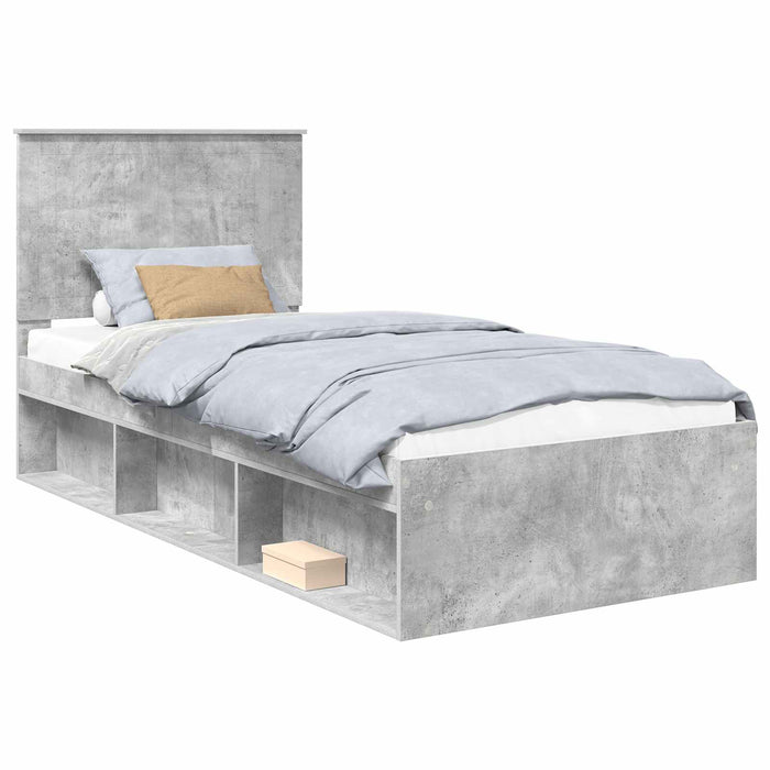 Cadru de pat cu headboard Beton 90 x 200 cm Lemn de pin masiv - WALTI WALTI