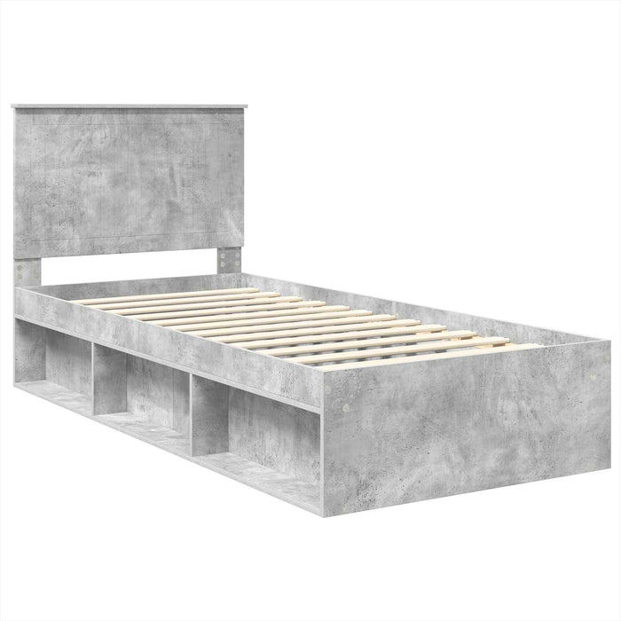 Cadru de pat cu headboard Beton 90 x 200 cm Lemn de pin masiv - WALTI WALTI