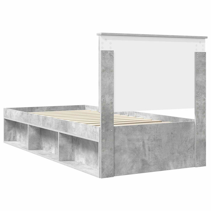 Cadru de pat cu headboard Beton 90 x 200 cm Lemn de pin masiv - WALTI WALTI