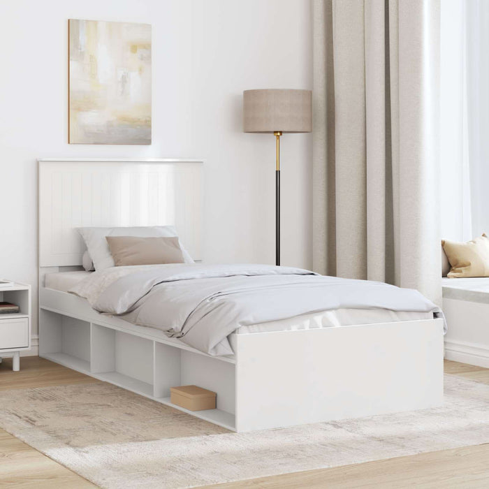Cadru de pat cu headboard Alb 90 x 190 cm Lemn de pin masiv - WALTI WALTI