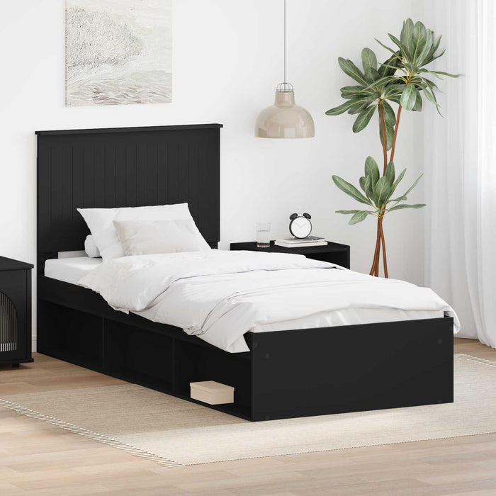 Cadru de pat cu headboard Negru 90 x 190 cm Lemn de pin masiv - WALTI WALTI