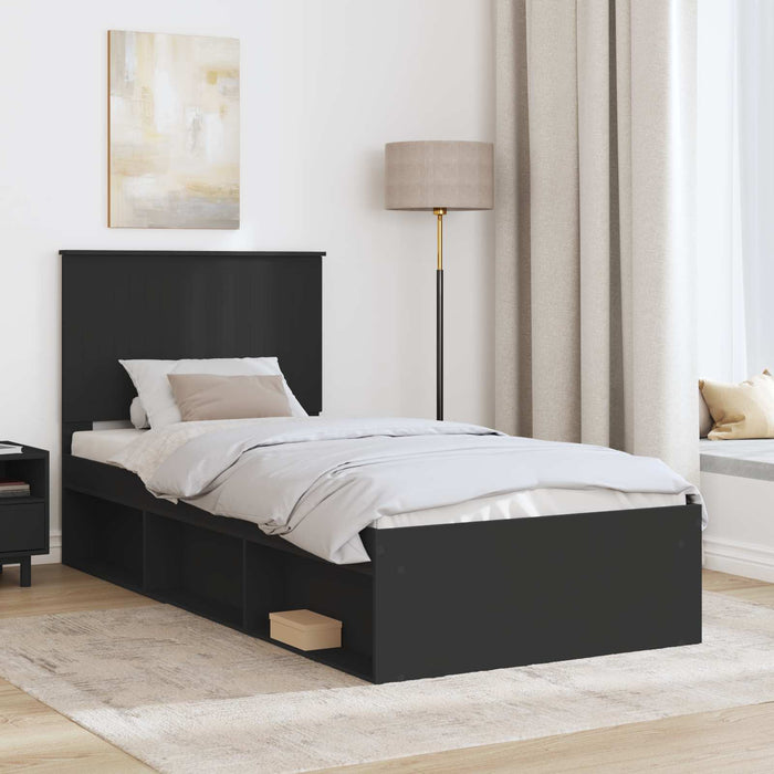 Cadru de pat cu headboard Negru 90 x 190 cm Lemn de pin masiv - WALTI WALTI