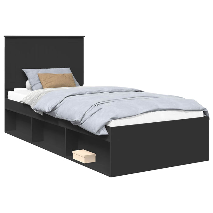 Cadru de pat cu headboard Negru 90 x 190 cm Lemn de pin masiv - WALTI WALTI