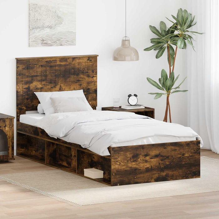 Cadru de pat Stejar fumuriu 90 x 190 cm Lemn de pin masiv - WALTI WALTI