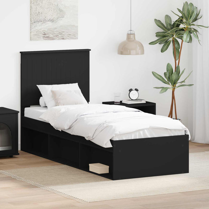 Cadru de pat cu headboard Negru 75 x 190 cm Lemn de pin masiv - WALTI WALTI