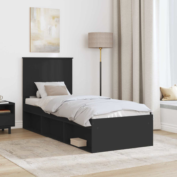 Cadru de pat cu headboard Negru 75 x 190 cm Lemn de pin masiv - WALTI WALTI