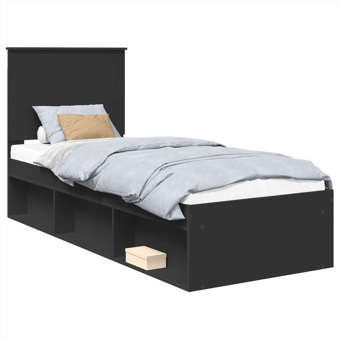 Cadru de pat cu headboard Negru 75 x 190 cm Lemn de pin masiv - WALTI WALTI