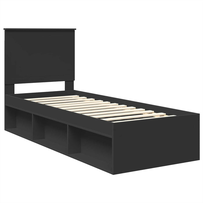 Cadru de pat cu headboard Negru 75 x 190 cm Lemn de pin masiv - WALTI WALTI
