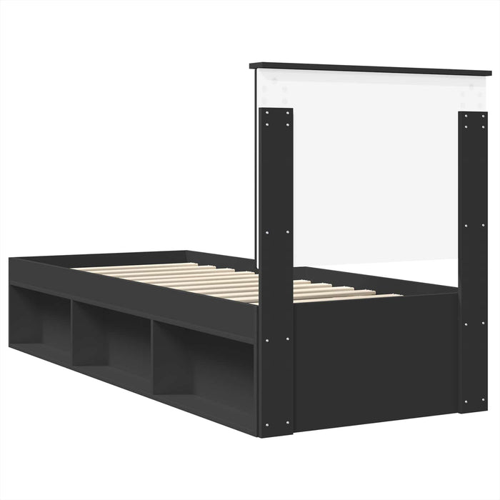 Cadru de pat cu headboard Negru 75 x 190 cm Lemn de pin masiv - WALTI WALTI