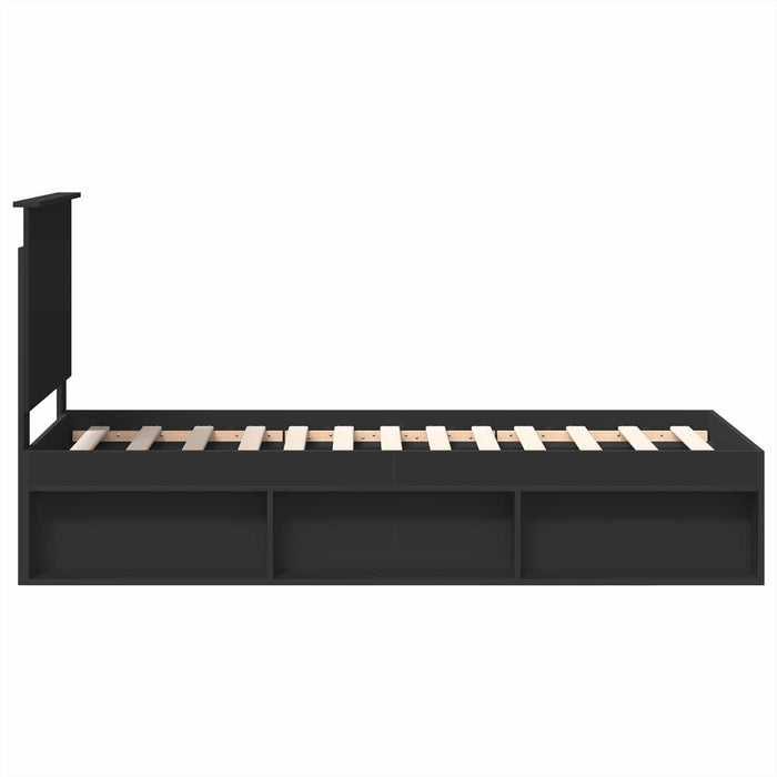 Cadru de pat cu headboard Negru 75 x 190 cm Lemn de pin masiv - WALTI WALTI