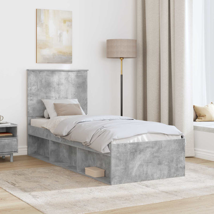 Cadru de pat Gri Concret 75 x 190 cm Lemn de pin masiv - WALTI WALTI
