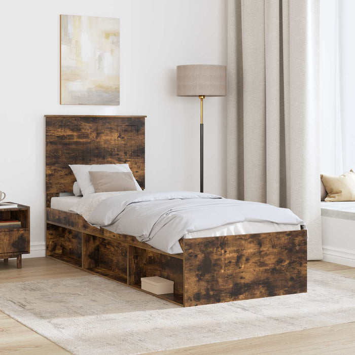 Cadru de pat Stejar fumuriu 75 x 190 cm Lemn de pin masiv - WALTI WALTI