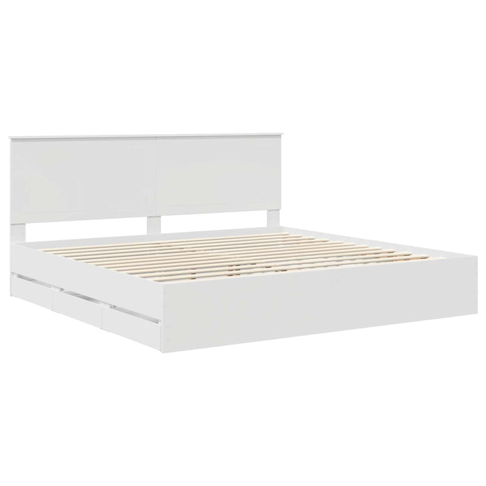 Cadru de pat cu sertar Alb 200 x 200 cm Lemn Ingineresc - WALTI WALTI