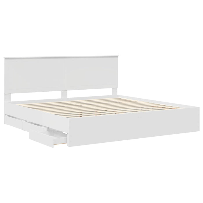 Cadru de pat cu sertar Alb 200 x 200 cm Lemn Ingineresc - WALTI WALTI