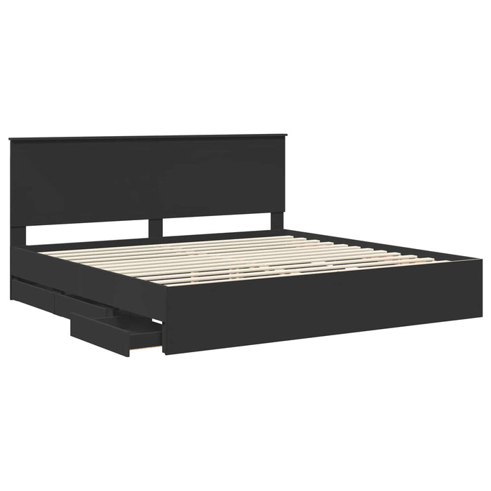 Cadru de pat cu sertar Negru 200 x 200 cm Lemn Ingineresc - WALTI WALTI