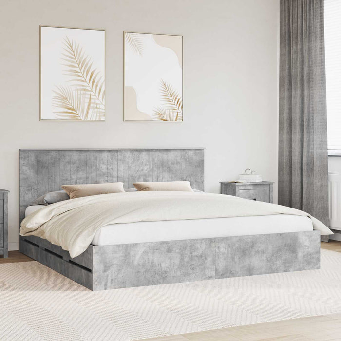 Cadru de pat Gri din beton 200 x 200 cm Lemn Ingineresc - WALTI WALTI