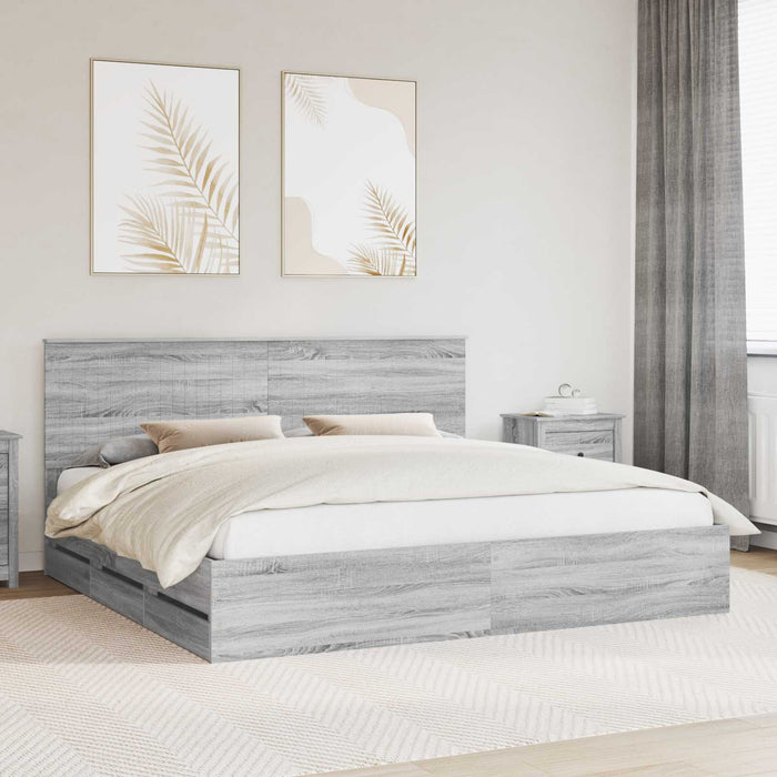 Cadru de pat cu sertar Gri Sonoma 200 x 200 cm Lemn Ingineresc - WALTI WALTI