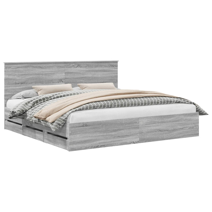 Cadru de pat cu sertar Gri Sonoma 200 x 200 cm Lemn Ingineresc - WALTI WALTI