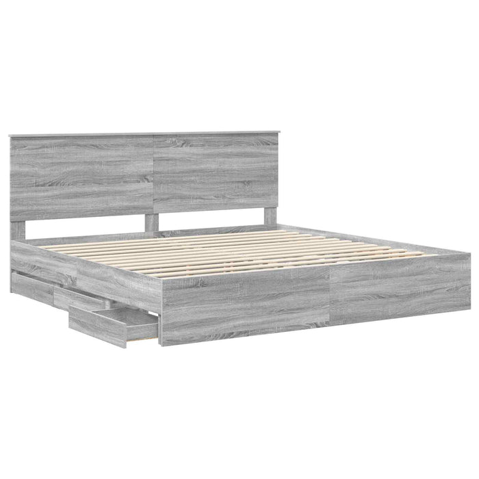 Cadru de pat cu sertar Gri Sonoma 200 x 200 cm Lemn Ingineresc - WALTI WALTI