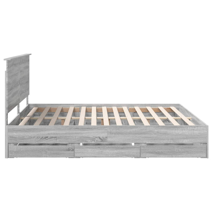 Cadru de pat cu sertar Gri Sonoma 200 x 200 cm Lemn Ingineresc - WALTI WALTI