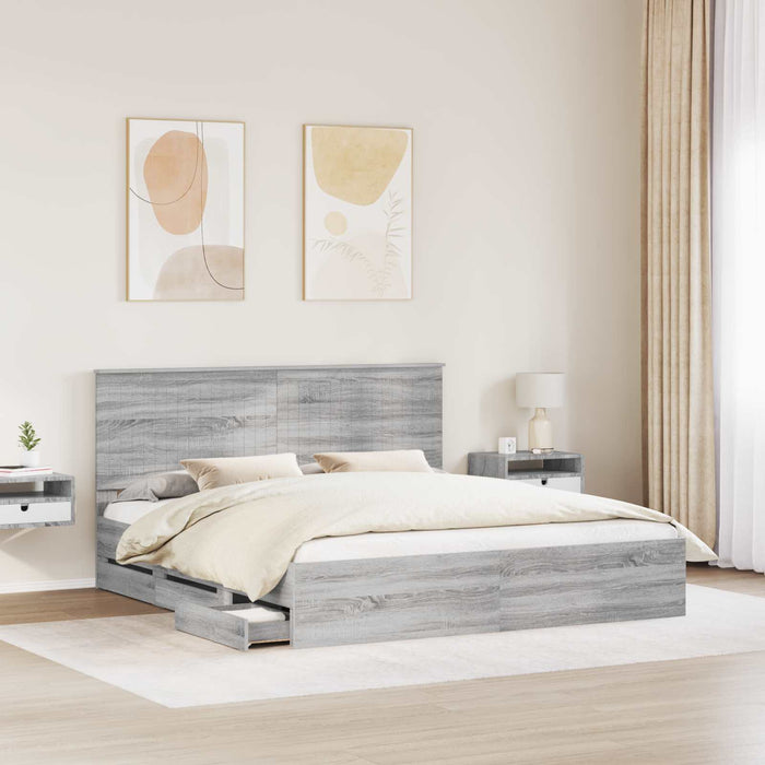 Cadru de pat cu sertar Gri Sonoma 180 x 200 cm Lemn Ingineresc - WALTI WALTI