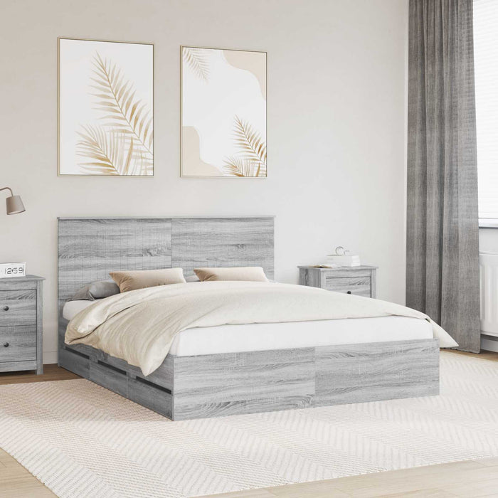 Cadru de pat cu sertar Gri Sonoma 160 x 200 cm Lemn Ingineresc - WALTI WALTI