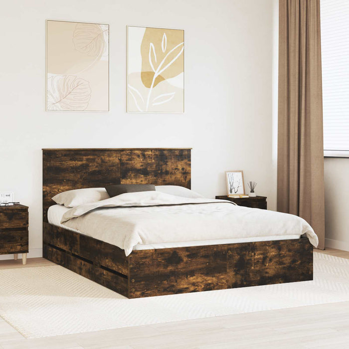 Cadru de pat Stejar fumuriu 150 x 200 cm Lemn Ingineresc - WALTI WALTI