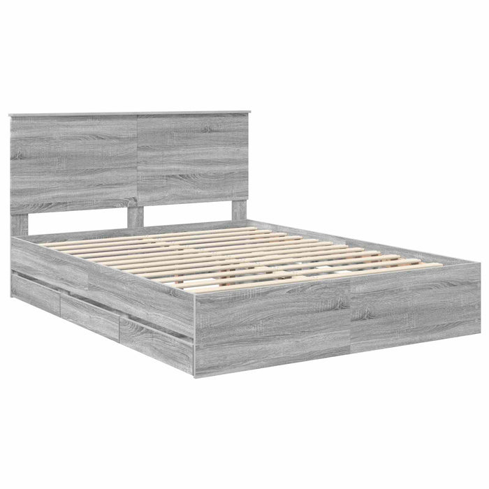 Cadru de pat cu sertar Gri Sonoma 150 x 200 cm Lemn Ingineresc - WALTI WALTI
