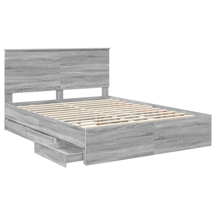 Cadru de pat cu sertar Gri Sonoma 150 x 200 cm Lemn Ingineresc - WALTI WALTI