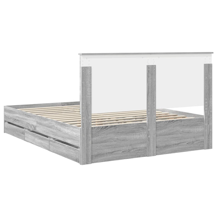 Cadru de pat cu sertar Gri Sonoma 150 x 200 cm Lemn Ingineresc - WALTI WALTI