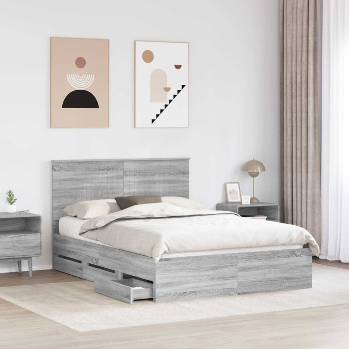 Cadru de pat cu sertar Gri Sonoma 140 x 200 cm Lemn Ingineresc - WALTI WALTI